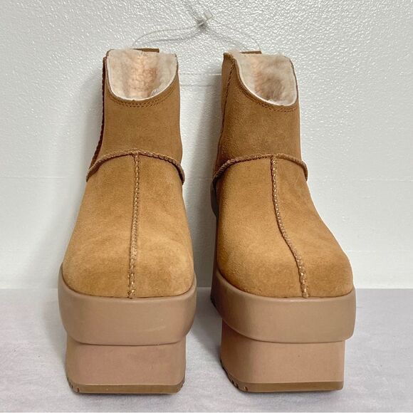 UGG New Heights Platform Mini Chestnut Suede Ankle Boots Original $249 NWOB Sz 8 - Picture 3 of 10